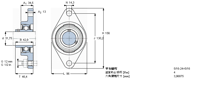 SKF 用于高温的Y-轴承单元，带法兰单元，椭圆轴承座, 英制轴承FYT1.1/4TF/VA201样本图片