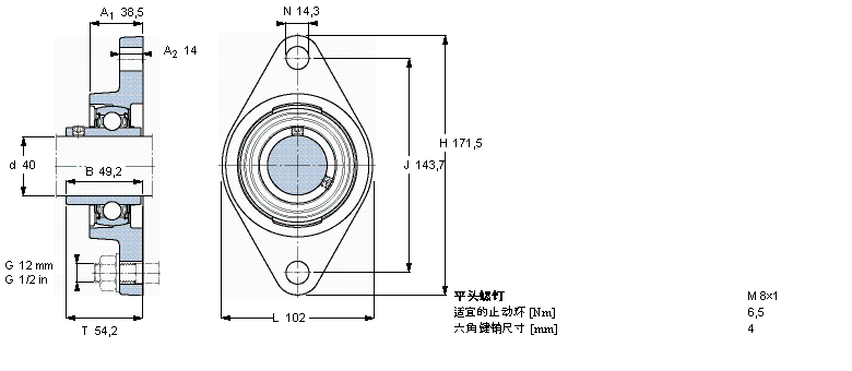 SKF 用于高温的Y-轴承单元，带法兰单元，椭圆轴承座, 公制轴承FYT40TF/VA201样本图片