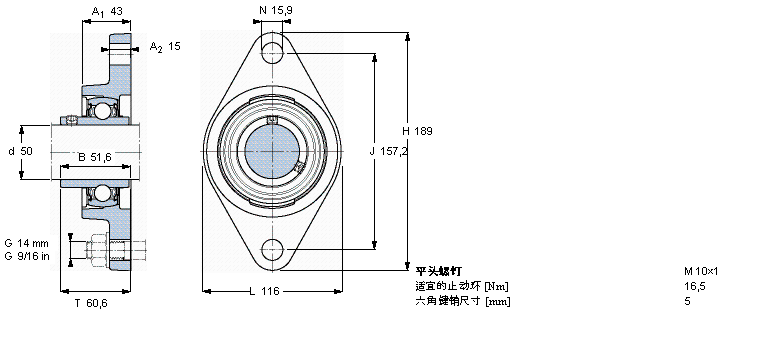 SKF 用于高温的Y-轴承单元，带法兰单元，椭圆轴承座, 公制轴承FYT50TF/VA201样本图片