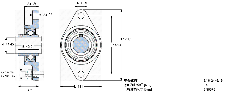 SKF 用于高温的Y-轴承单元，带法兰单元，椭圆轴承座, 英制轴承FYT1.3/4TF/VA228样本图片