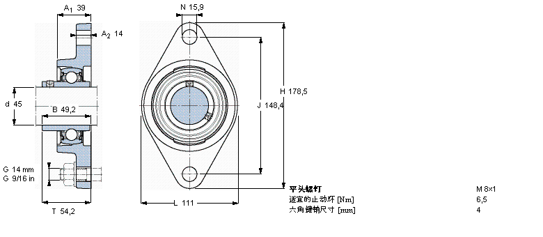 SKF 用于高温的Y-轴承单元，带法兰单元，椭圆轴承座, 公制轴承FYT45TF/VA228样本图片