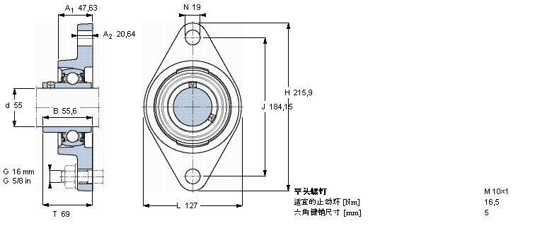 SKF 用于高温的Y-轴承单元，带法兰单元，椭圆轴承座, 公制轴承FYT55TF/VA228样本图片