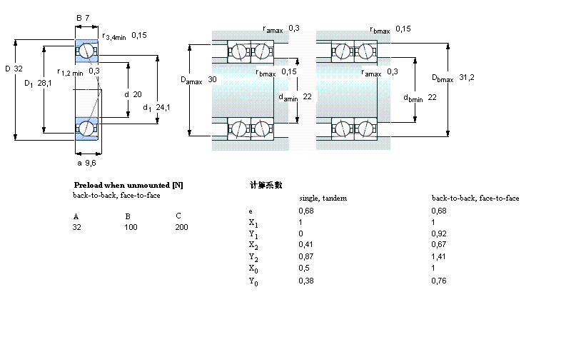 SKF 角接触球轴承, 精密, ACD, contact angle 25°, super-precision71804ACD/P4样本图片