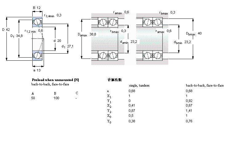 SKF 角接触球轴承, 精密, ACD/HC, contact angle 25°, hybrid7004ACD/HCP4A样本图片