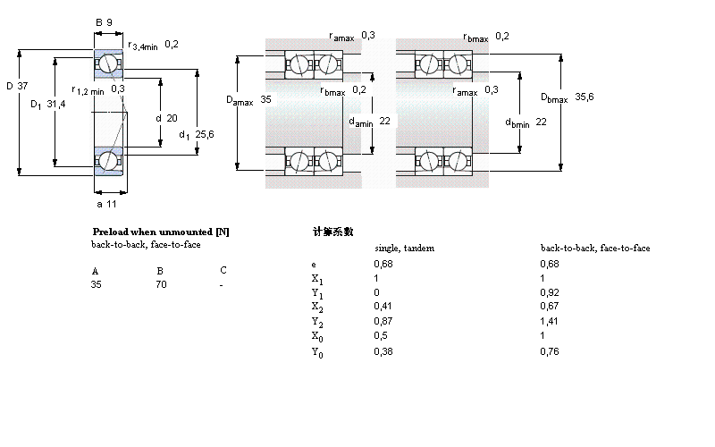 SKF 角接触球轴承, 精密, ACD/HC, contact angle 25°, hybrid71904ACD/HCP4A样本图片