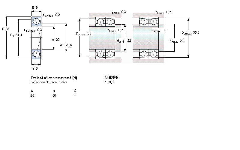 SKF 角接触球轴承, 精密, CD/HC, contact angle 15°, hybrid71904CD/HCP4A样本图片