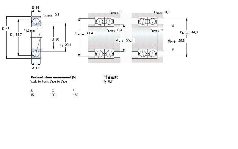 SKF 角接触球轴承, 精密, CD, contact angle 15°7204CD/P4A样本图片