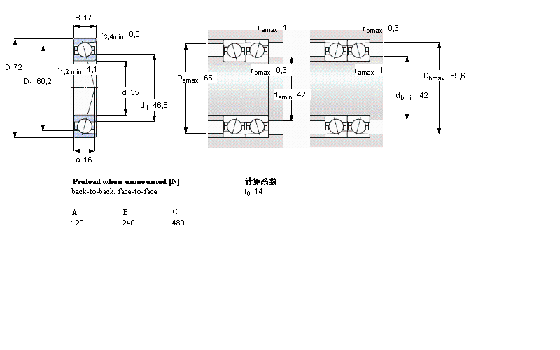 SKF 角接触球轴承, 精密, CD, contact angle 15°7207CD/P4A样本图片