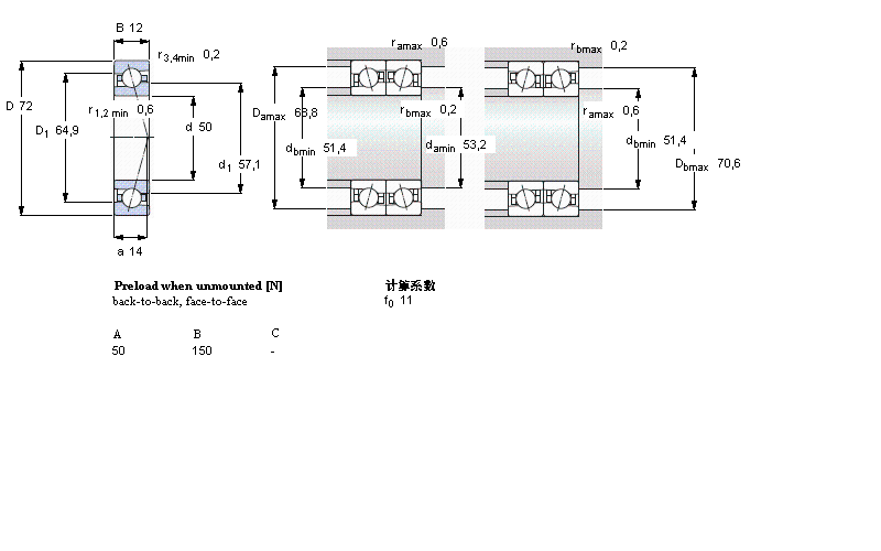 SKF 角接触球轴承, 精密, CE, contact angle 15°71910CE/P4A样本图片