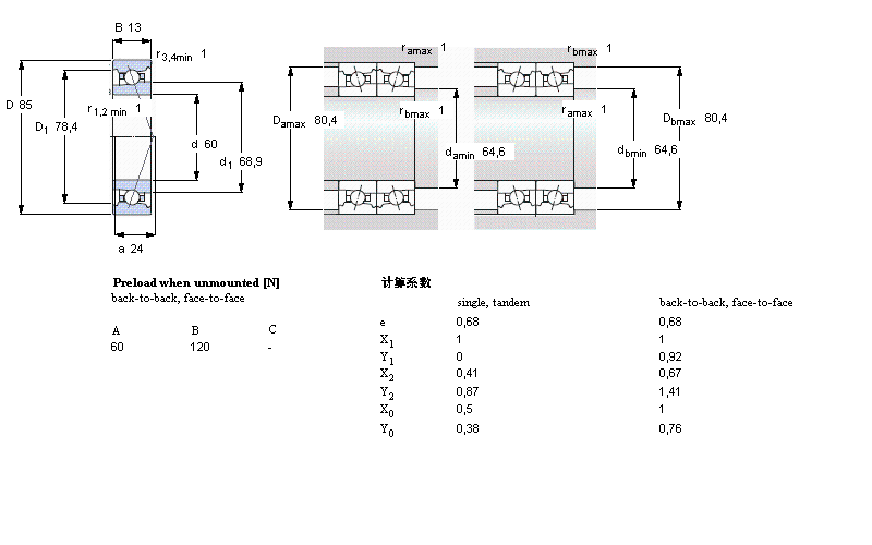 SKF 角接触球轴承, 精密, C .. DB, contact angle 25°, hybridC71912DB/P7样本图片