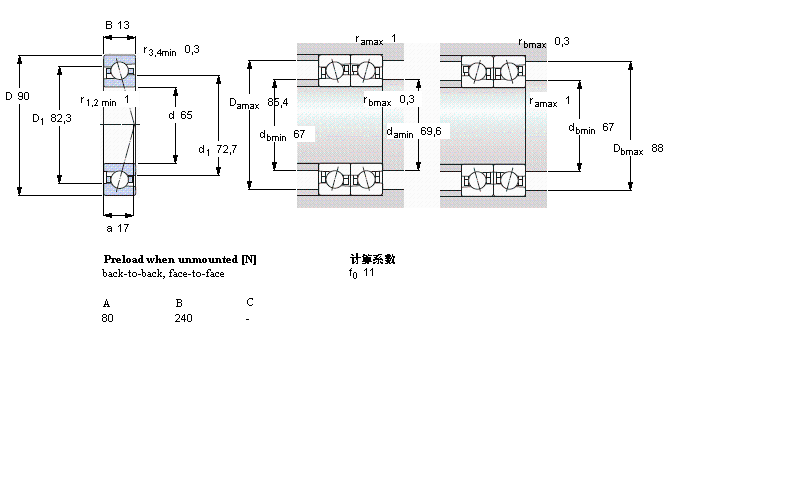 SKF 角接触球轴承, 精密, CE, contact angle 15°71913CE/P4A样本图片