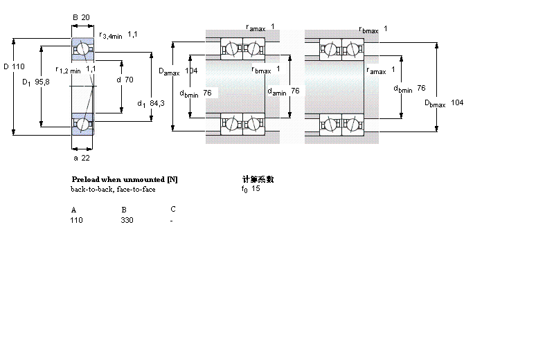 SKF 角接触球轴承, 精密, CE/HC, contact angle 15°, hybrid7014CE/HCP4A样本图片