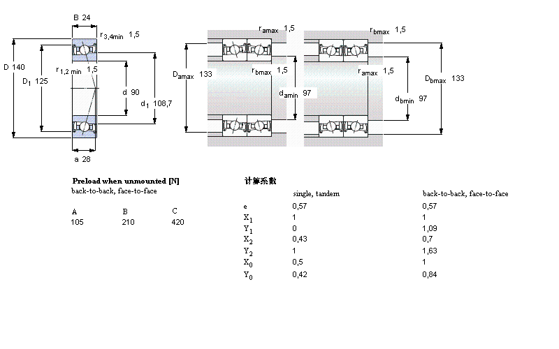 SKF 角接触球轴承, 精密, S .. FB, sealed, contact angle 18°S7018FB/P7样本图片