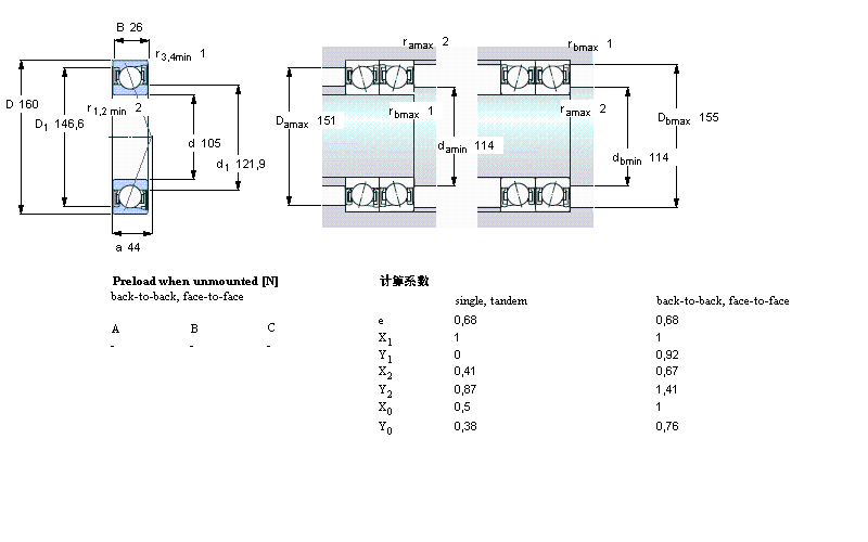 SKF 角接触球轴承, 精密, S .. ACD, sealed, contact angle 25°S7021ACD/P4A样本图片