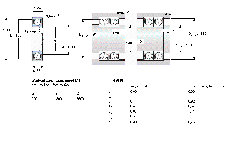 SKF 角接触球轴承, 精密, S .. ACD, sealed, contact angle 25°S7026ACD/P4A样本图片
