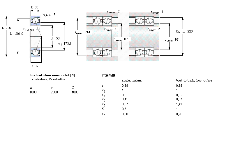 SKF 角接触球轴承, 精密, ACD, contact angle 25°7030ACD/P4A样本图片