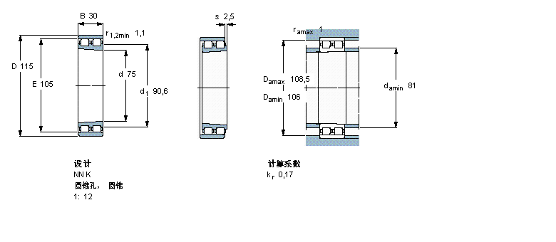 SKF 圆柱滚子轴承,双列, 精密, NN 设计, 圆锥型内孔NN3015KTN/SP样本图片