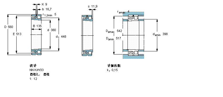 SKF 圆柱滚子轴承,双列, 精密, NN 设计, 圆锥型内孔NN3076K/SPW33样本图片