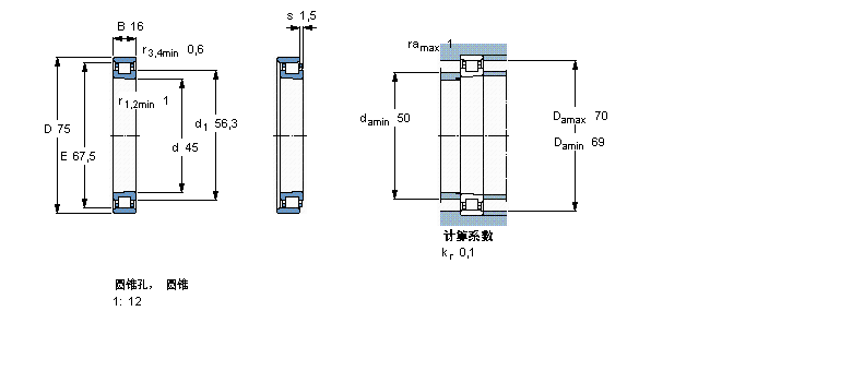 SKF 圆柱滚子轴承,单列, 精密, 陶瓷混合轴承, PEEKN1009KTNHA/HC5SP样本图片