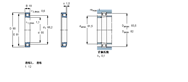 SKF 圆柱滚子轴承,单列, 精密, 陶瓷混合轴承, PEEKN1011KTNHA/HC5SP样本图片