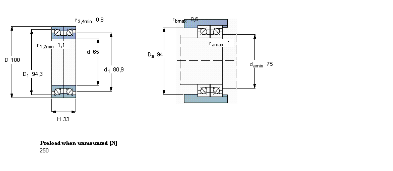 SKF 双向, 精密,高精度轴承, BTM .. B design, 40°, hybrid, preload ABTM65B/HCP4CDBA样本图片