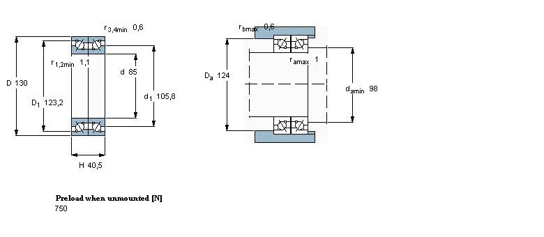 SKF 双向, 精密,高精度轴承, BTM .. A design, 30°, preload BBTM85A/P4CDBB样本图片