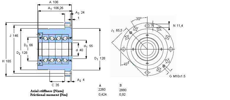 SKF 角接触推力球轴承 for screw drives, cartridge units with flanged housingFBSA208A/QBC样本图片