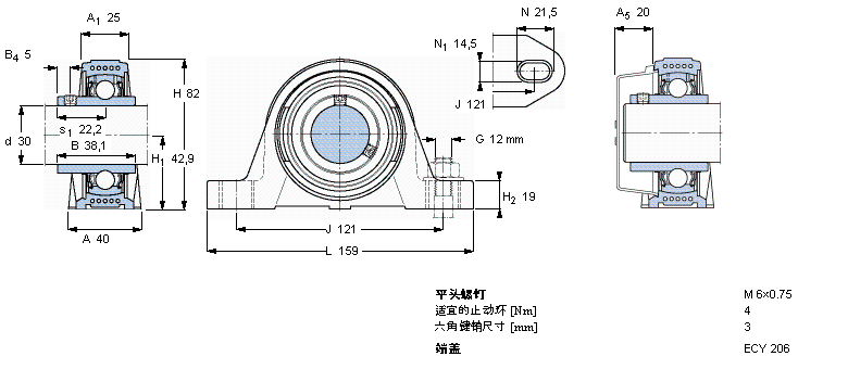 SKF Y-型立式轴承座单元, Y-技术，平头螺钉锁定SYK30TF样本图片
