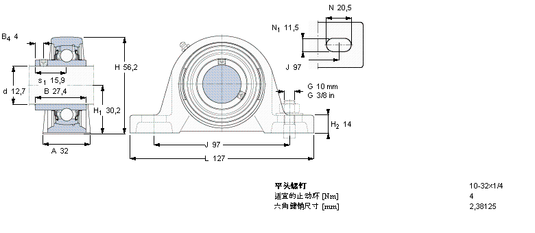 SKF Y-型立式轴承座单元, 铸造轴承座，平头螺钉锁紧定, 英制轴承SY1/2TF样本图片