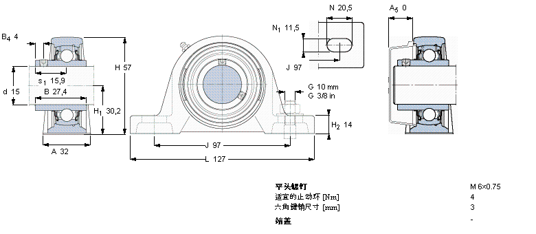 SKF Y-型立式轴承座单元, 铸造轴承座，平头螺钉锁紧定, 公制轴承SY15TF样本图片