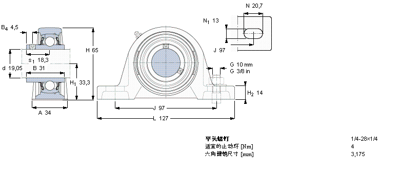 SKF Y-型立式轴承座单元, 铸造轴承座，平头螺钉锁紧定, 英制轴承SYJ3/4TF样本图片