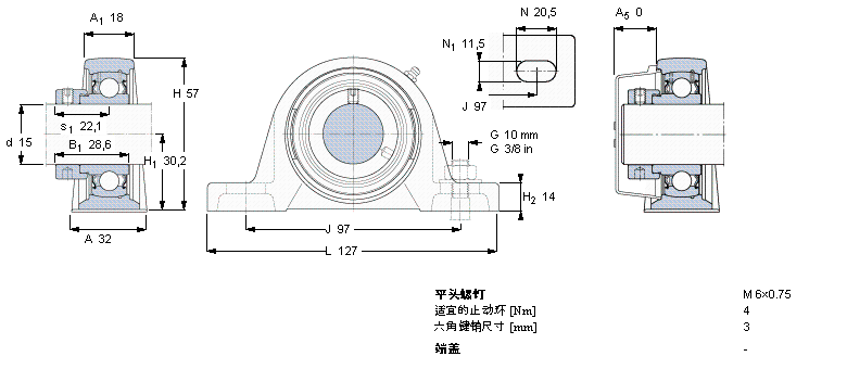 SKF Y-型立式轴承座单元, 铸造轴承座，偏心锁紧定轴环, 公制轴承SY15FM样本图片