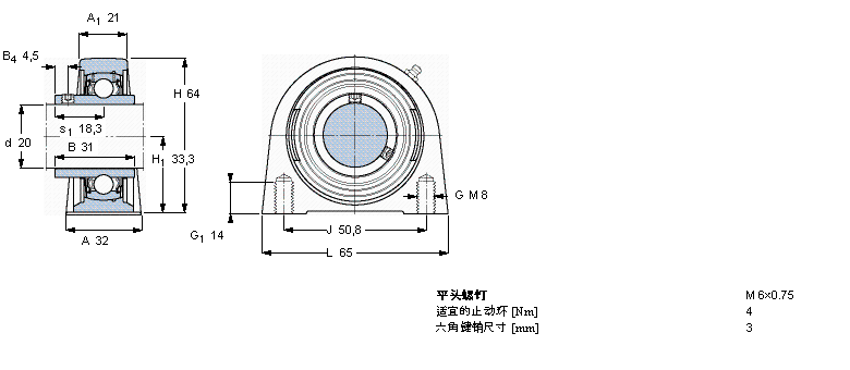 SKF Y-型立式轴承座单元, 短基座铸造轴承座，平头螺钉锁定SYF20TF样本图片