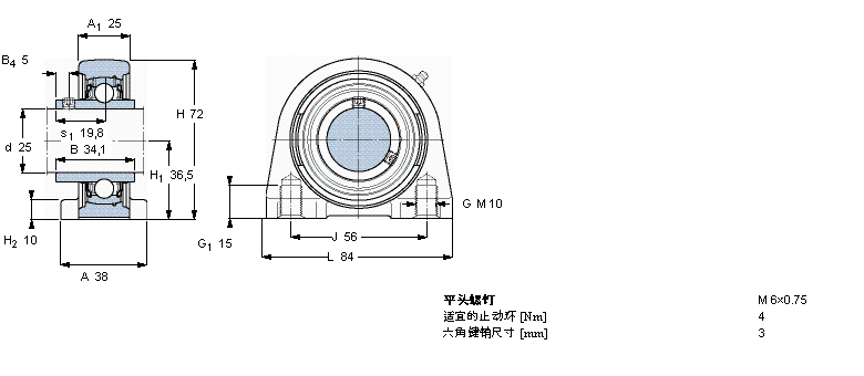 SKF Y-型立式轴承座单元, 短基座铸造轴承座，平头螺钉锁定SYFJ25TF样本图片