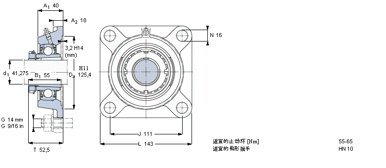 SKF Y-型轴承带法兰单元, 方形铸造轴承座，紧定套, 英制轴承FYJ50KF样本图片