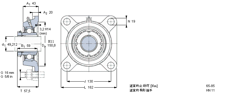 SKF Y-型轴承带法兰单元, 方形铸造轴承座，紧定套, 英制轴承FYJ55KF样本图片
