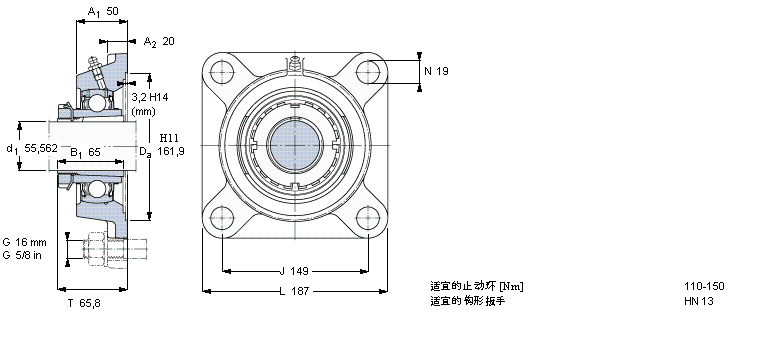 SKF Y-型轴承带法兰单元, 方形铸造轴承座，紧定套, 英制轴承FYJ65KF样本图片