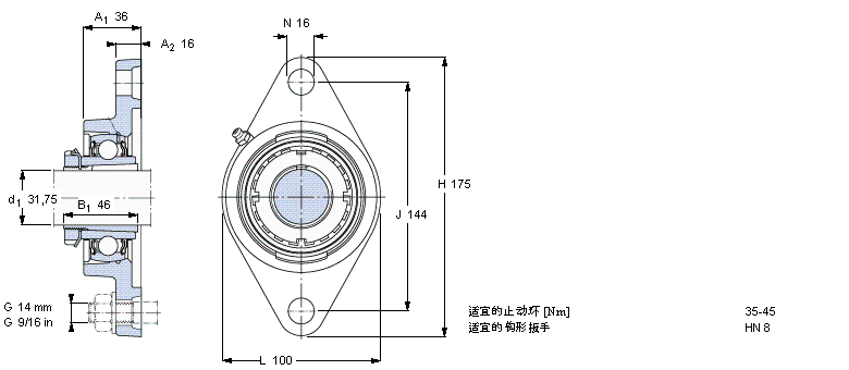 SKF Y-型轴承带法兰单元, 铸造轴承座，椭圆形法兰，紧定套, 英制轴承FYTJ40KF样本图片
