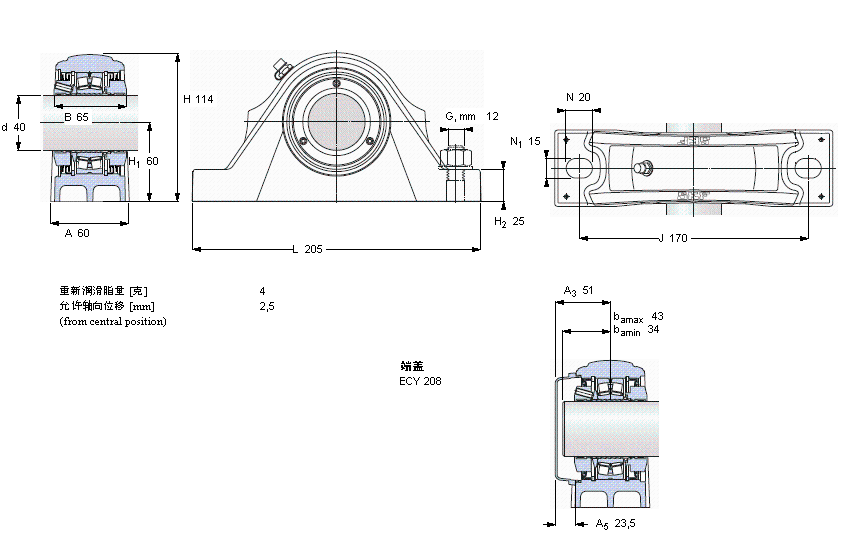 SKF 滚子轴承立式轴承座单元, SKF ConCentra, non-locating units, labyrinth sealsSYNT40LTS样本图片