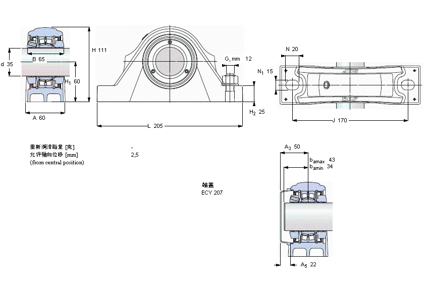 SKF 滚子轴承立式轴承座单元, SKF ConCentra, non-locating units, relubrication-free (double-lip seals)SYNT35LW样本图片