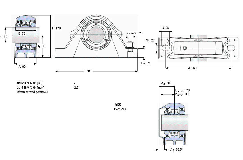 SKF 滚子轴承立式轴承座单元, SKF ConCentra, non-locating units, relubrication-free (double-lip seals)SYNT70LW样本图片