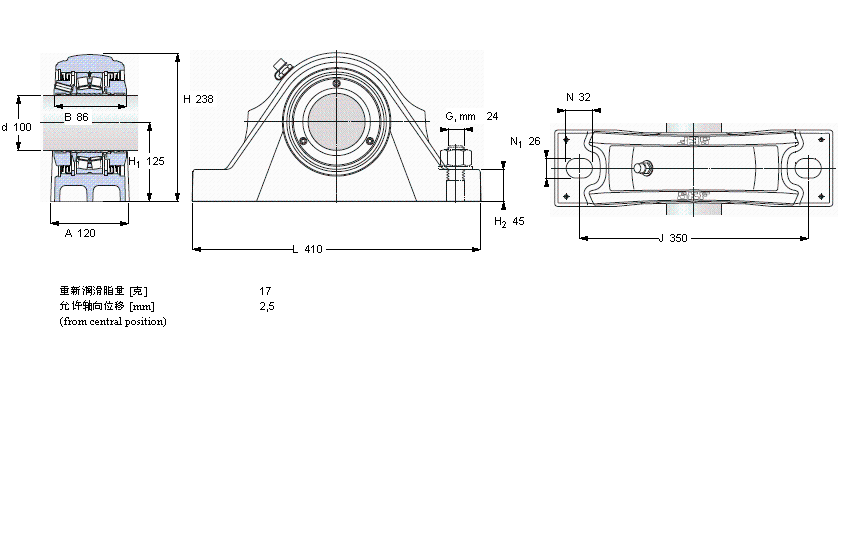 SKF 滚子轴承立式轴承座单元, SKF ConCentra, non-locating units, labyrinth sealsSYNT100LTS样本图片