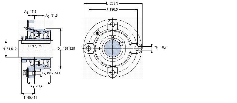 SKF 带法兰的滚子轴承单元, 锁定套和插口，用于英制的轴, locating units, general conditions (double-lip seals)FYRP2.15/16H样本图片