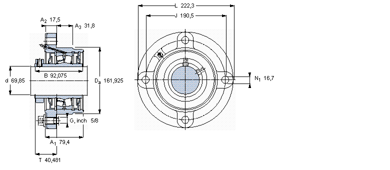 SKF 带法兰的滚子轴承单元, 锁定套和插口，用于英制的轴, locating units, labyrinth sealsFYRP2.3/4H-18样本图片