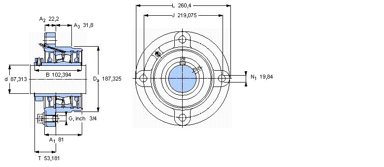 SKF 带法兰的滚子轴承单元, 锁定套和插口，用于英制的轴, locating units, general conditions (double-lip seals)FYRP3.7/16H样本图片