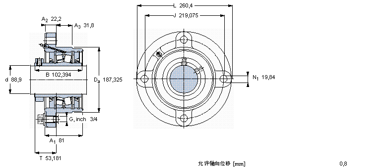 SKF 带法兰的滚子轴承单元, 锁定套和插口，用于英制的轴, non-locating units, radial shaft sealsFYRP3.1/2-3样本图片