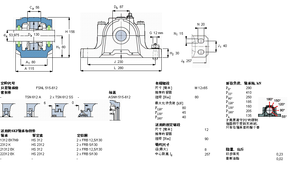 SKF 剖分立式轴承座, SNL，用于紧定套上的轴承，带标准密封，标准密封, 用于英制轴的轴承座FSNL515-612样本图片