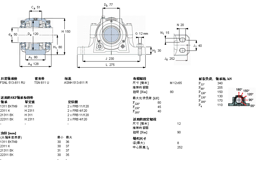 SKF 剖分立式轴承座, SNL，用于紧定套上的轴承，带标准密封，油封FSNL611TURU样本图片