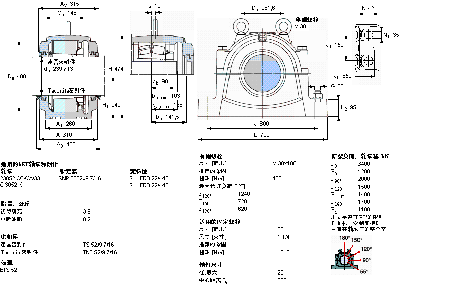 SKF 剖分立式轴承座, 大型SNL, 用于安装紧定套轴承，标准密封, 用于英制轴的轴承座SNL3052样本图片