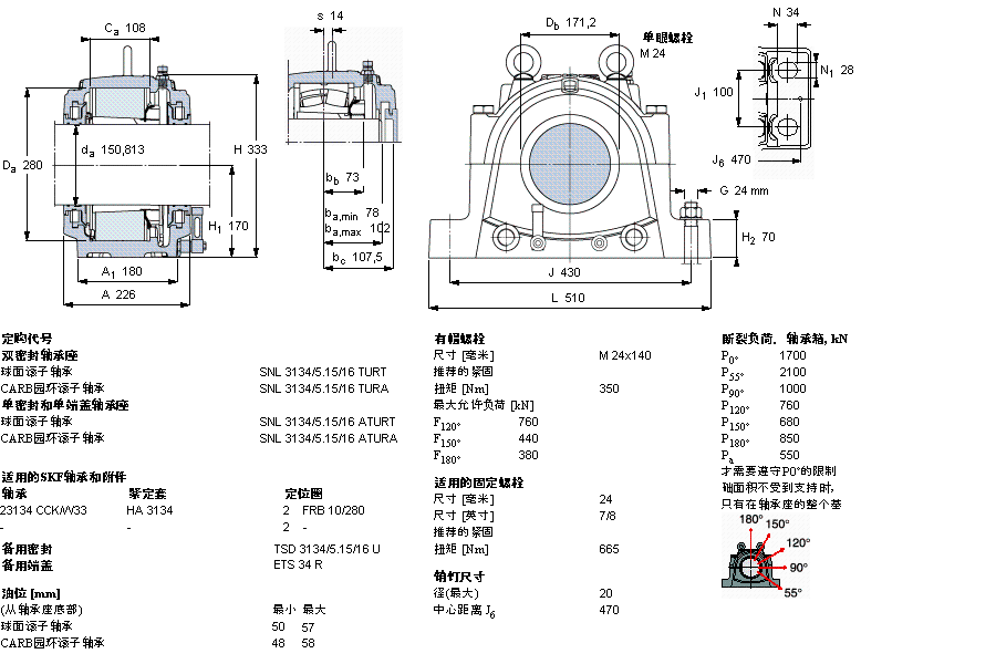 SKF 剖分立式轴承座, 大型SNL, 用于安装紧定套轴承，油封, 用于英制轴的轴承座SNL3134/5.15/16TURT样本图片